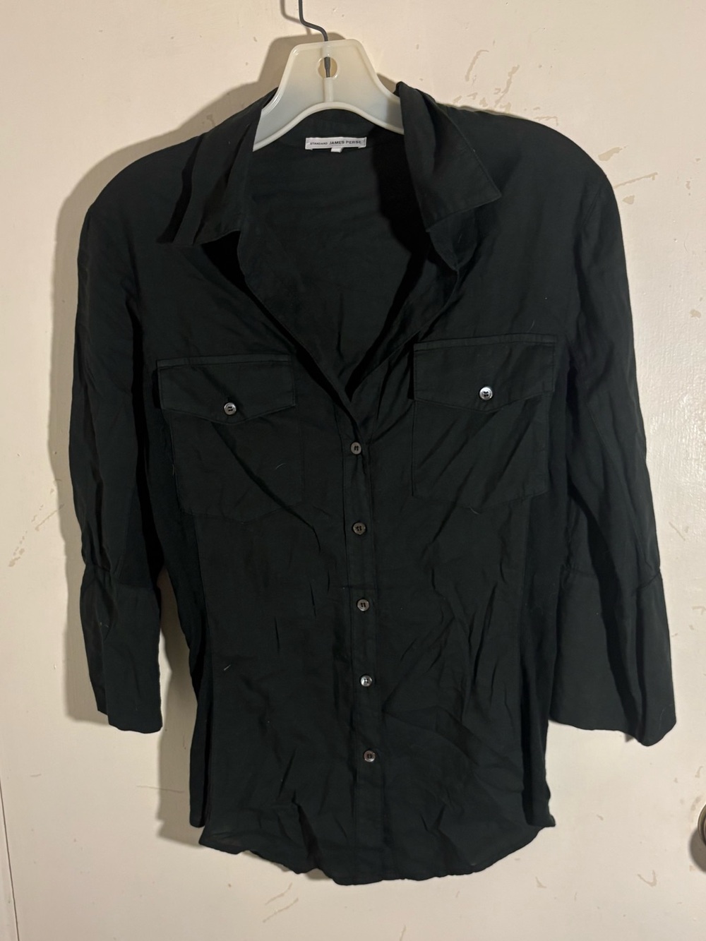 Standard James Perse Blue Collared Button-Front Shirt with Breast Pockets